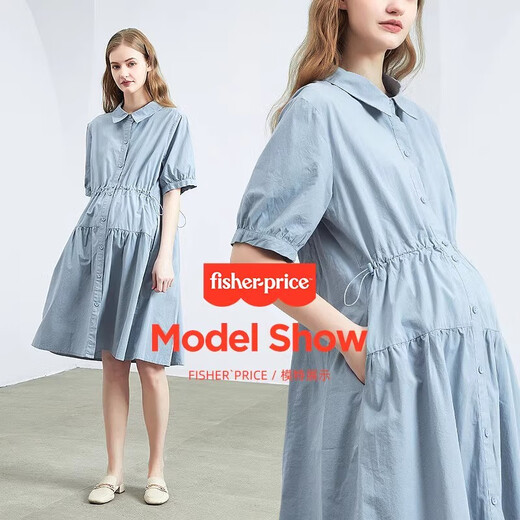 Fisher-Price (Fisher-Price) American Fisher Mutterschaftskleid Frühlings- und Sommer-Kleid mit reinem Baumwollstillungskleidung modische Mutterschaftskleid Frauen modische Sommerkleiderwolke Blaues Kleid + Hautfarbe Sicherheitshose M [100-120jin [Jin gleich 0,5 kg] geeignet für das Tragen]