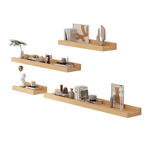 Ruoshi solid wood wall rack wall wall-mounted laminate background wall decoration bracket one-word partition bookshelf shelf solid wood-log color 12*60