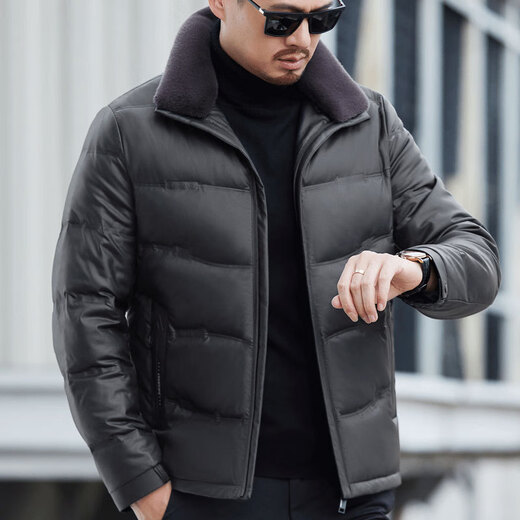 Ehangy luxury high-end brand middle-aged and elderly men's clothing genuine leather jacket men's lapel dad's clothing loose clothing 6627 black 3XL Recommended 165-180Jin [Jin equals 0.5 kg]