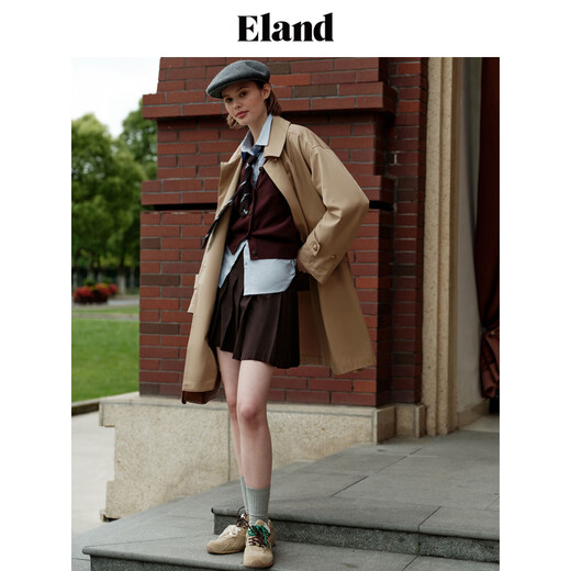 ELAND衣恋纯棉风衣外套女中长款大衣女装24秋新款 深藏青色(03)D/NAVY L 170
