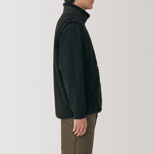 MUJI Men's Long Hair Fleece Vest Men's Men's Vest Vest Vest AB1MXA4A Black L (175/100A)