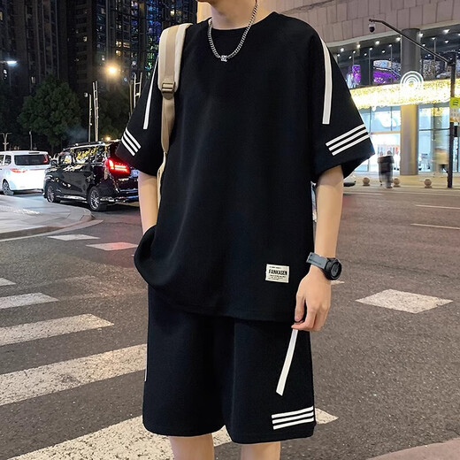 Jeanswest kurzärmeligte T-Shirt-Sommer-Sommer-Dünne loser Ice Seide Teen Teen gutaussehende zweiteilige Kleidershorts gepaart mit zweiteiliger Set 2-4-4022-653 Khaki (ein Set) xl