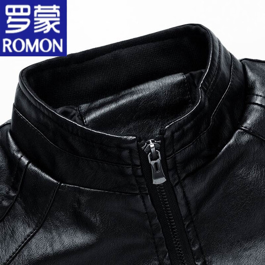 Romon Imitation Leder Jacke für Männer im Frühjahr 2024 Neues Motorrad-Hasing-Stand Halsband Lederjacke Herrenjacke 9912 Schwarz L 105-120jin [Jin entspricht 0,5 kg]