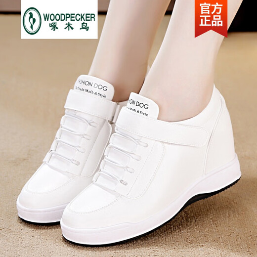 Woodpecker casual spring new simple white women's inner height increasing women's shoes new autumn wedge heel summer leisure travel comfortable white single lining 38