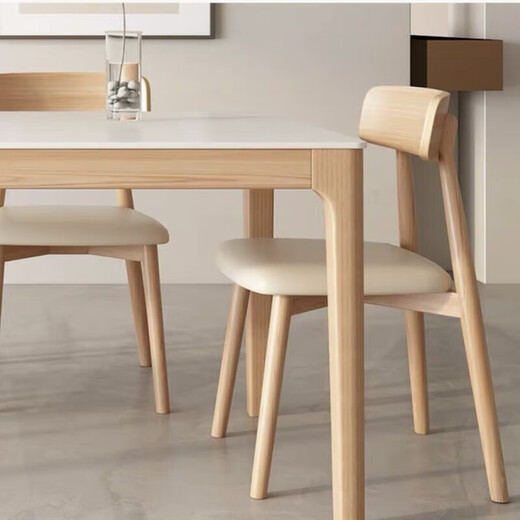 Sotiro cream style solid wood rock slab dining table and chair combination dining table for home use modern and simple 2024 new Nordic style dining table snow mountain white-[glossy rock slab] 1 dining chair