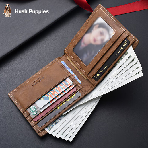 Hush Welpen Classic Short Wallet handgefertigtes echtes Leder Multi-Card-Karten-Karten-Beutel Braun HC-1471757W-506