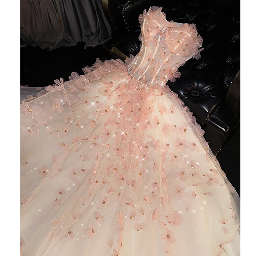 Wenmi evening dress, banquet dress, high-end temperament host dress, light luxury niche student art exam solo performance dress pink pink S