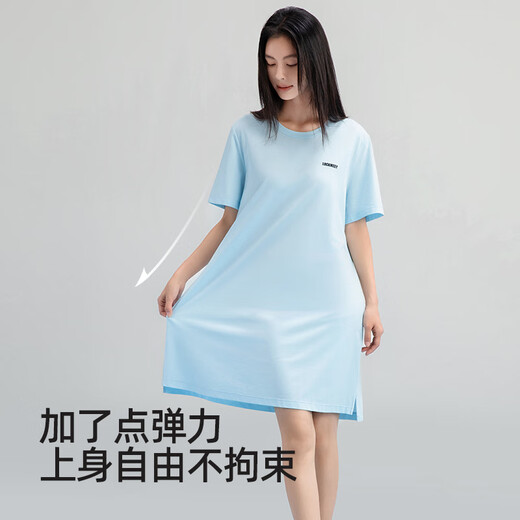Xingmian off-size special sale pajamas for women, autumn home clothes, comfortable, loose, breathable, can go out, breathable nightgown T-shirt skirt, Airuo blue T-shirt skirt XL (female 120-150Jin Jin equals 0.5 kg)