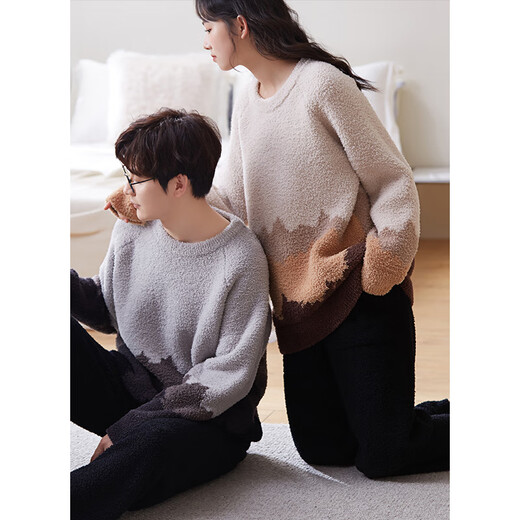 Sha Qian Couple Pajamas Autumn and Winter Half Velvet Women's Thickened Warm Coral Velvet Men's Casual Homewear Set