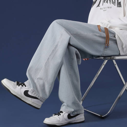 真维斯（Jeanswest）2025春季牛仔裤男直筒宽松潮流休闲长裤男款拖地百搭春款男士裤子 SS838-【黑灰色】 S
