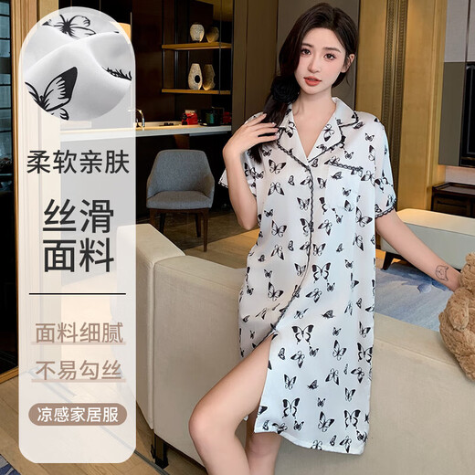 
Modal boyfriend style shirt sexy nightgown for women in summer short-sleeved pure wind and ice silk high-end pajamas home clothes 11973 F single size (suggested 80-135 Jin [Jin equals 0.5 kg])