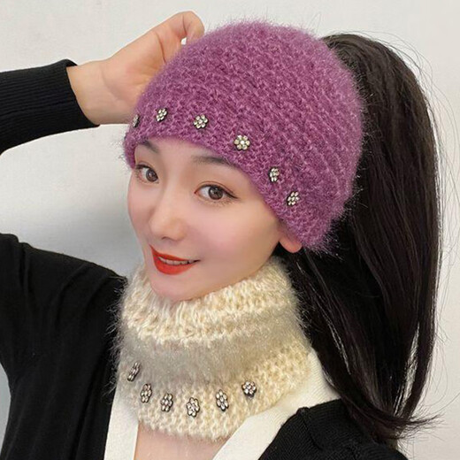 Zi'er winter warm hat worn by middle-aged women. Beanie hat. Thickened beanie for middle-aged and elderly women. Autumn and winter headscarf. Khaki plum blossom headband. One size fits all.