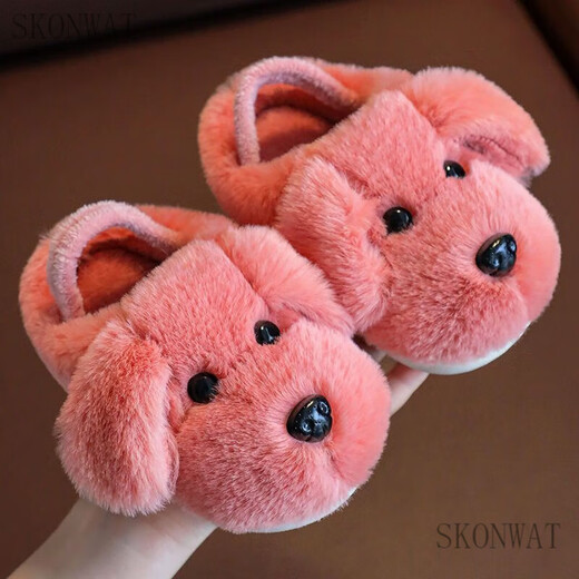 SKONWAT children's cotton slippers for boys 1-3 years old 2 indoor cute cartoon girls' slippers for infants and toddlers baby cotton slippers autumn and winter camel dog (upgraded with model) 14-15 yards inner length 13.5cm about 2 years old