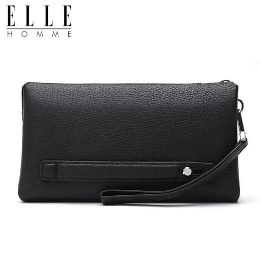 ELLE HOMME men's handbag, top layer deer leather zipper wallet, large capacity clutch bag, fashionable men's bag, EB282300450 black, birthday gift for boyfriend