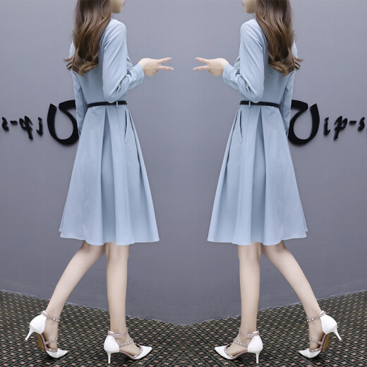 Wei Ni 2022 Spring Women's Dress Korean Style Women's Fit Temperament Shirt Skirt Haze Blue A-Line Skirt zx1521-6031 Haze Blue L