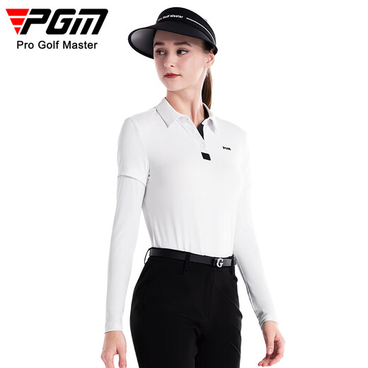 PGM高尔夫服装女装夏季冰丝长袖T恤上衣POLO衫女 速干透气 YF686-白色【上衣】【冰丝】 S