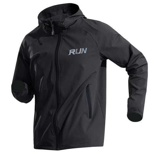 艾伦伯顿运动外套男跑步服风衣夹克行户外登山休闲上衣秋季晨跑连帽 黑色【防风 跑步 运动】 L 【120-140斤】