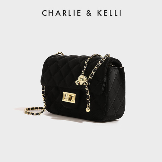 CHARLIE&KELLI brand CK light luxury bag women's bag shoulder bag women's crossbody bag rhombus small square bag Chinese Valentine's Day gift black Jingcang Suda gift bag packaging