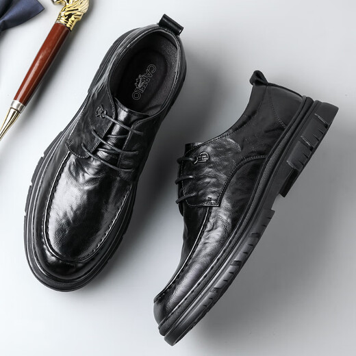 Cartelo British Herren Lederschuhe atmungsaktive Geschäft Formale Schuhe Hand Grip Muster niedrig dicke Sohle Lederschuhe Männer 9905 Schwarz 40