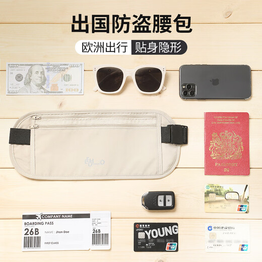 Bolsa de cintura antirrobo del núcleo de balsa, pasaporte de viaje al extranjero ajustado, bolsa invisible Viajes 2024 Nuevos deportes de defensa de la bolsa europea de la bolsa de mujeres 7.5 pulgadas-caqui [invisible, ajustado, antirrobo]