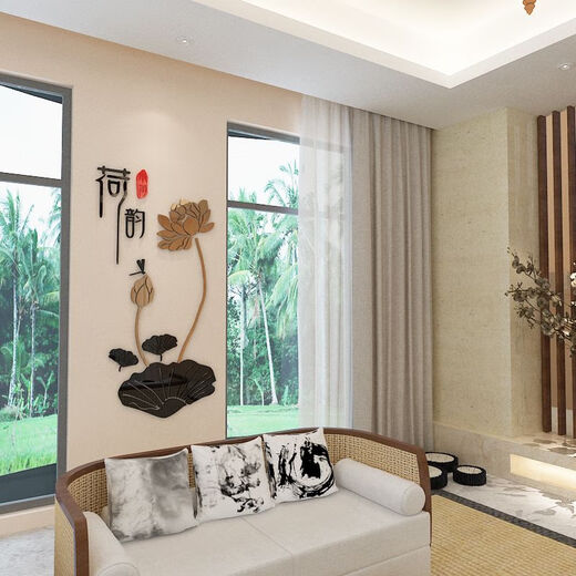 Hanchen chinesischer Stil 3D 3D dreidimensionaler Wandaufkleber Lotus Wohnzimmer Veranda Hintergrund Wanddekoration Aufkleber Restaurant Wandaufkleber Selbstklebend 675 Lotus Reim klein