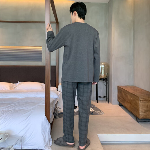 Pajamas para hombres para hombres en primavera, otoño e invierno, de manga larga, suelta suelta más grasa más de gran tamaño, cuello redondo simple para usar ropa casera fuera de YEX9906 L (recomendado 100-130Jin [Jin iguala 0.5 kg]) todo tamaño