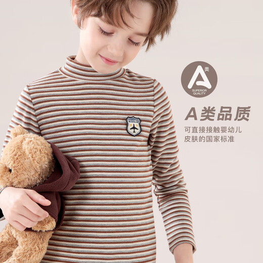 Domiaowu Boys' Bottoming Shirt Children's Autumn and Winter Long Sleeve Thickened Velvet T-shirt Big Children's Warm Top Boys' Autumn Clothes Thickened Velvet-Light Gray 170