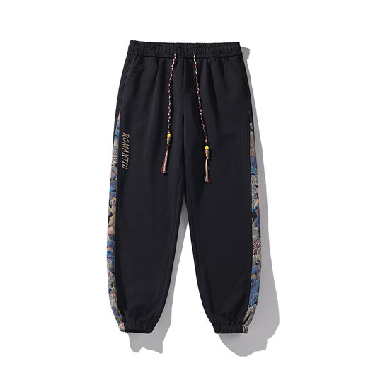 Pugesi (PUGESI) fat man large size national fashion American style leggings trendy pants men's spring and autumn loose casual sports long pants fashionable fat man black (suit) XL 125-135Jin Jin is equal to 0.5 kg