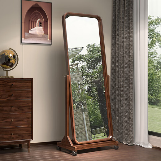 Mada de madera maciza de cuatro dormitorios espejo de cuerpo completo para aderezo chino dormitorio espejo de aderezo simple espejo grande espejo grande espejo móvil ajustable longitud de color de nuez de madera maciza 55* ancho 40* altura 165