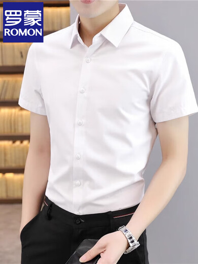 Romon kurzärmeliges Hemd Herren 2025 Frühling und Sommer dünne anti-fiel-freie Arbeitshirt Hemd junges Männer Hemd weiße Kurzärärmel 1 Stück XL 40 Größe 120-135jin [Jin gleich 0,5 kg]