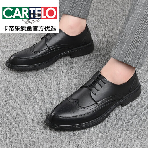 Cartelo Lederschuhe Herrengeschäft formelle Trage Herrener britischer britischer schwarzer Brock Sommer atmungsaktivem Bräutigam Hochzeitsgrößenverbesserungen Schwarz 1369 Sandalen 38