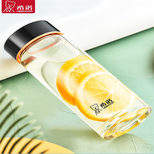 希诺（HEENOOR）希诺玻璃杯女单层加厚带盖花茶杯少女清新可爱创意家用便携杯子 360ml 绿色 XN-6172