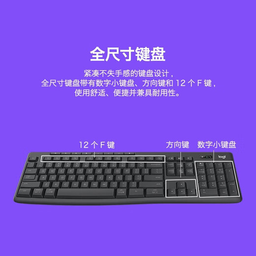 罗技（Logitech）MK370 企业级无线蓝牙键鼠套装 商务办公 全尺寸 电脑笔记本键鼠套装 带Bolt接收器【团单优惠】