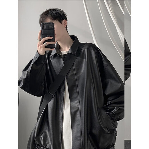 
Digada American retro brown leather jacket men's autumn and winter trendy brand versatile and handsome cleanfit versatile jacket WJS-W9274 black M