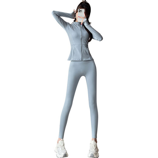 Aimengniao Yoga Wear Suit for Women 2024 New Pilates Training Wear Sports Quick-Drying Top Spring and Autumn Jacket Fitness Pants Three-piece Set Milk Coffee + Light Mint Green + Fruit Green L (Please refer to bust and waist for size selection)