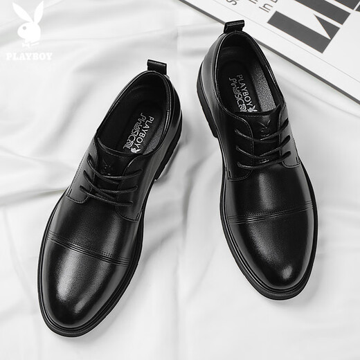 Playboy (PLAYBOY) leather shoes men's shoes 2025 autumn and winter formal shoes men's simple British business casual shoes black 40