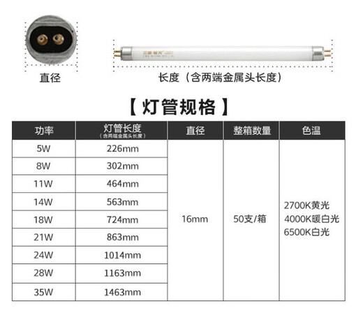 三雄极光T5灯管8w11w14w18w21w24w28W35W三基色直管荧光日光灯 18W【长724mm 数量10支起拍】 其它 暖白