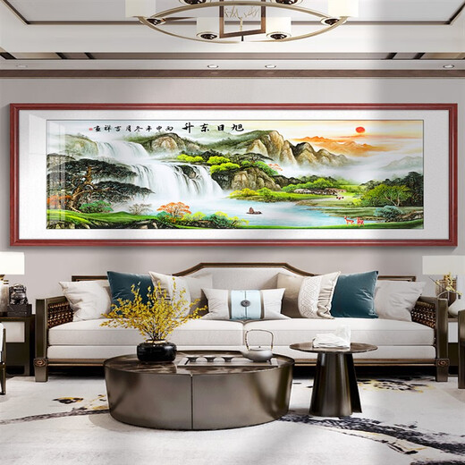 Shantoulin Village Great Wall Painting Back Mountain Picture Chinese Painting Living Room Landscape Painting Office Hanging Painting Hongyun Dangtou Sofa Background Wall Painting 10-Z Rising Sun East Rising Frame Width 3.5 Tempered Crystal Porcelain Glossy 12353