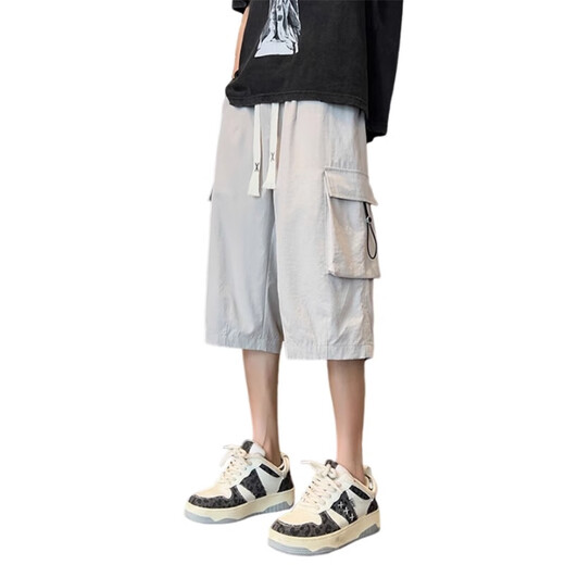 FOG SKY工装裤男款秋冬季冰丝速干短裤日常外穿七分裤男宽松直筒运动裤 GLYS-679浅灰色 3XL (建议175-190斤)