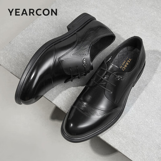 Yierkan Men's Shoes Leather Shoes Men's 2024 Autumn New Cowhide Men's Business Formal Shoes Low-top Commuting British Derby Shoes Black 41