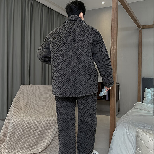 兰缪LAMIU三层夹棉冬款睡衣男青少年2024新款加厚加绒珊瑚绒保暖大码家居服 G687[现货] 3XL