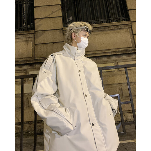 Zhiwei white PU leather cotton jacket men's winter American high street zipper design jacket oversize niche stand collar cotton jacket white 3XL recommended 140-196Jin Jin equals 0.5 kg