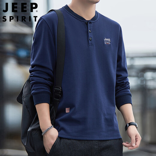 JEEP SPIRIT brand men's heavyweight pure cotton Henry sweatshirt t-shirt men's American casual bottoming polo shirt SS7152 gray stand collar style regular 2XL recommended 155-170Jin Jin equals 0.5 kg