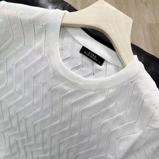 Frühlings- und Sommer-dünne, feste Farbe kurzärmeligte Jacquard Strick-Hemd Hemd Runde Hals Pullover Schlanker Fit Herrenpullover weiß 3107 Dünn XL