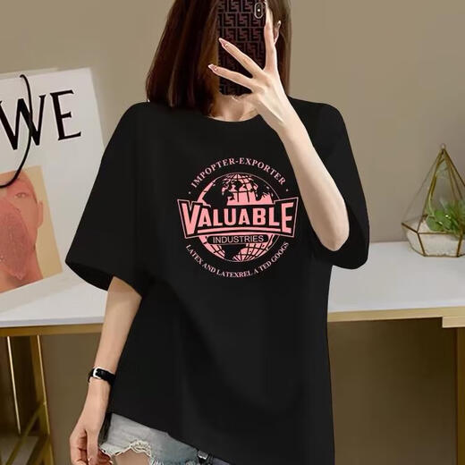 Yimuqi Korean version fat mm apricot pure cotton short-sleeved T-shirt for women 2025 new summer large-size slimming shoulder half-sleeved top trendy 1047# navy blue 100 pure cotton S recommended 80-100Jin [Jin equals 0.5 kg]