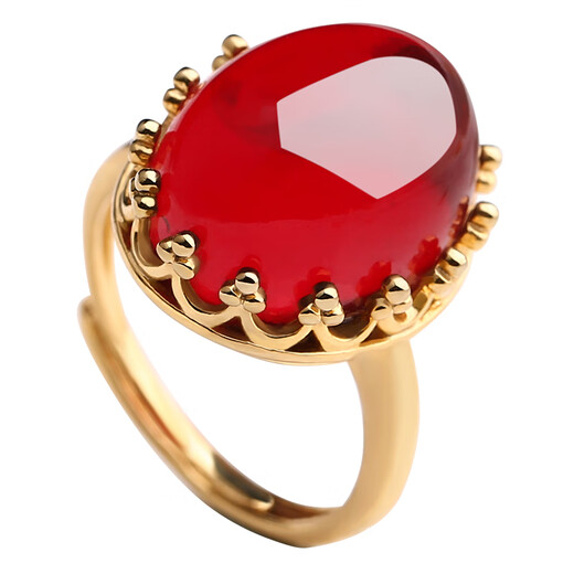 Core fragrant chicken fat yellow beeswax ring Laomi 925 silver fashion ring gold wine natural red blood amber amber oval ring B style blood amber silver ring default