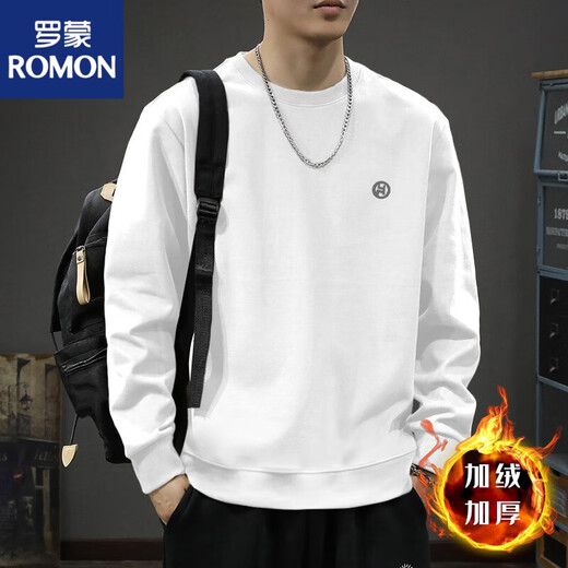 罗蒙（ROMON）重磅春秋季新款堆堆领卫衣男士重磅美式青少年外套帽衫上衣潮流 黑色圆 领卫衣款-1365【GL】 加 S 【建议95-120斤】
