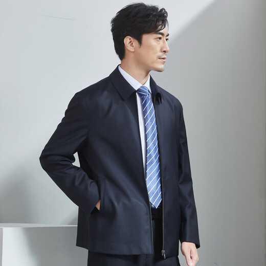 红都男士春秋款夹克进口意大利VBC高支纱精纺纯羊毛商政茄克衫男外套 藏蓝色JT9917-1 180/96A