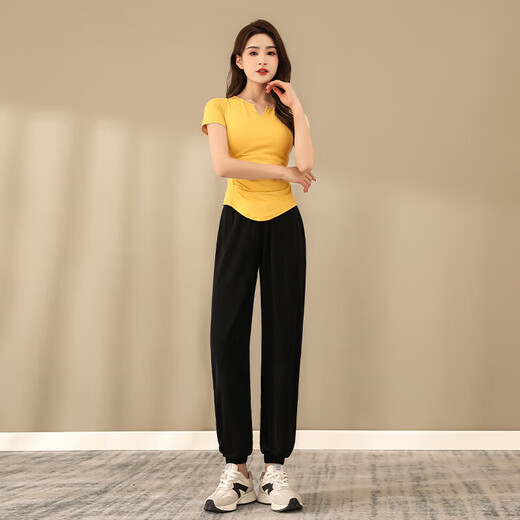 LULUUVTTOH summer yoga clothing sports suit for women running breathable quick-drying clothing gym Pilates training clothing for women black top XL