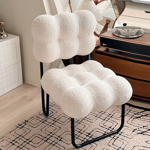 Feifanyaju Makeup Chair Makeup Stool Bedroom Cream Style Makeup Chair Dining Chair Dressing Table Stool Light Luxury Girls Bedroom Internet Celebrity in Milky White Lamb Velvet Bubble Chair